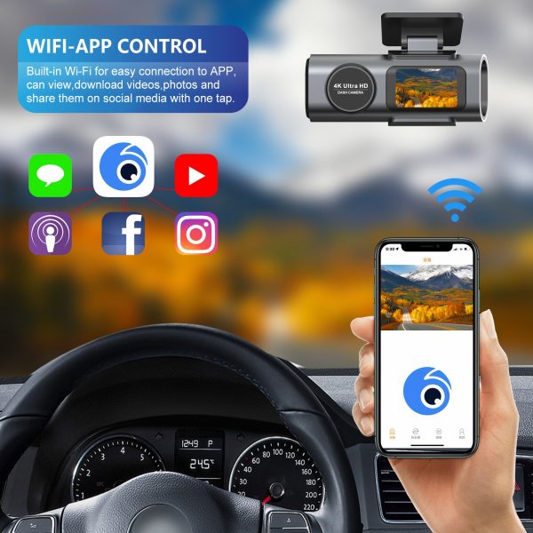 4K Dash Cam UHD 2160P WiFi Front Dashcam Night Vision Car Camera with 64GB Card - Image 4