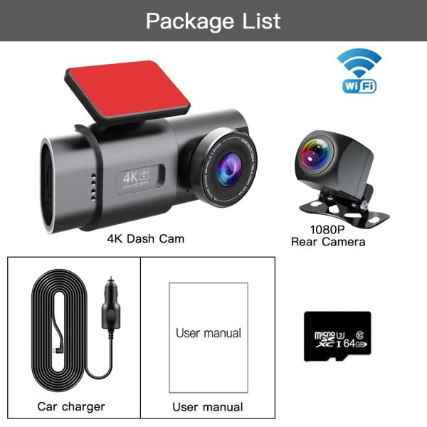 4K Dash Cam UHD 2160P WiFi Front Dashcam Night Vision Car Camera with 64GB Card - Image 9