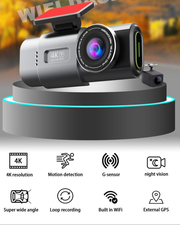 4K Dash Cam UHD 2160P WiFi Front Dashcam Night Vision Car Camera with 64GB Card - Image 7