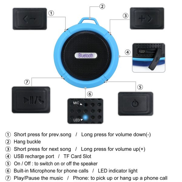 Portable Waterproof Wireless Mini Bluetooth Music Speaker (Black) - Image 9