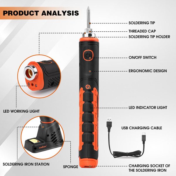HORUSDY 8W 4V Max Cordless Soldering Iron Rechargeable with Lithium-Ion Battery - Image 3