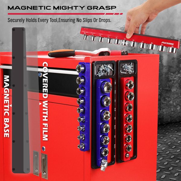 SEDY 2Pc Magnetic Socket Organizer 1/2 Drive Metric SAE Sockets Storage Holder - Image 4