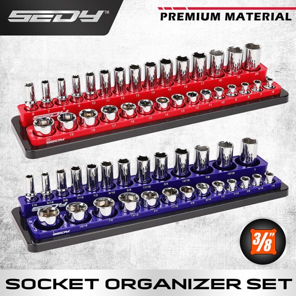 SEDY 2Pc 3/8" Drive Magnetic Socket Organizer Metric SAE Sockets Storage Holder - Image 2