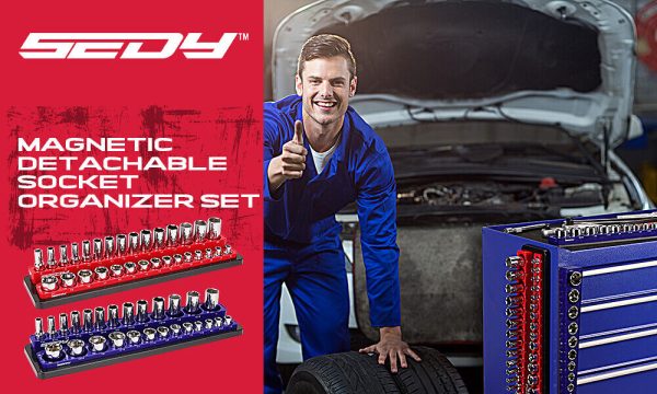 SEDY 2Pc 3/8" Drive Magnetic Socket Organizer Metric SAE Sockets Storage Holder - Image 3