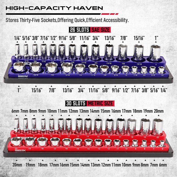 SEDY 2Pc 3/8" Drive Magnetic Socket Organizer Metric SAE Sockets Storage Holder - Image 7
