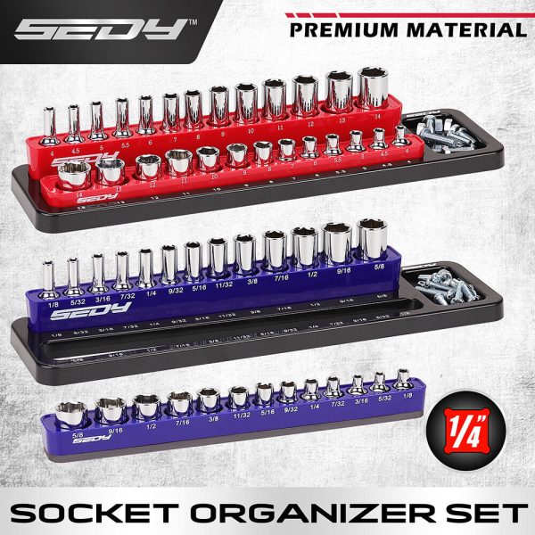 SEDY Magnetic Socket Holder Organizer Set Detachable 1/4 Drive Metric SAE Tool - Image 2