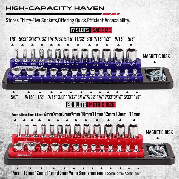 SEDY Magnetic Socket Holder Organizer Set Detachable 1/4 Drive Metric SAE Tool - Image 7