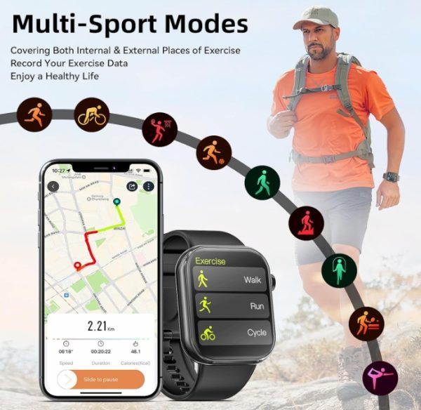 Smart Watch 44mm Bluetooth call Screen True Multidial Blood Oxygen Game Sports Mode Pro FOR IOS and Android White with 2 straps - Image 12