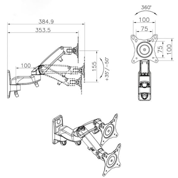Adjustable Gas Spring Arm Wall Mount for 17-27 Led Lcd Monitors - Image 5