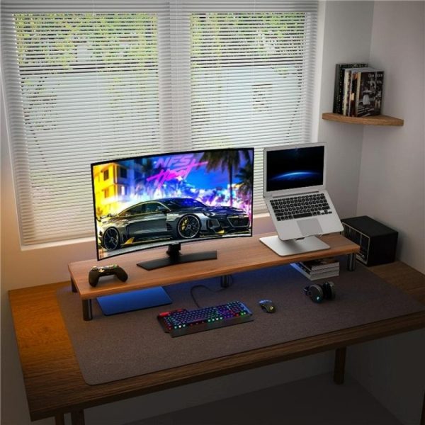 Aluminum Alloy Desktop Monitor Stand with Wooden Plate Riser - Image 4