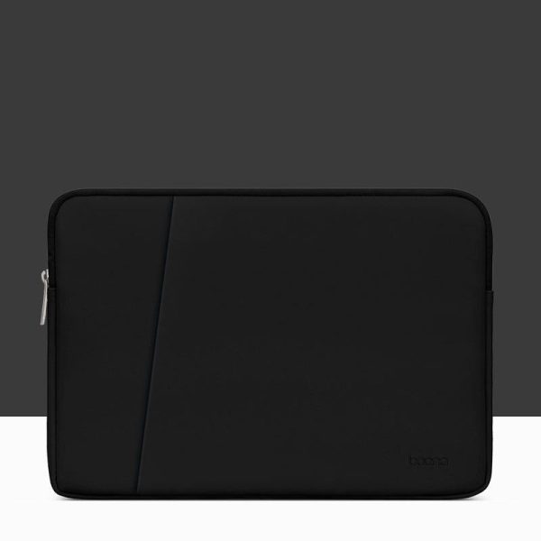 Midnight Black Leather Laptop Bag - Double-Layer - Fits 13 / 13.3 / 14 Inch