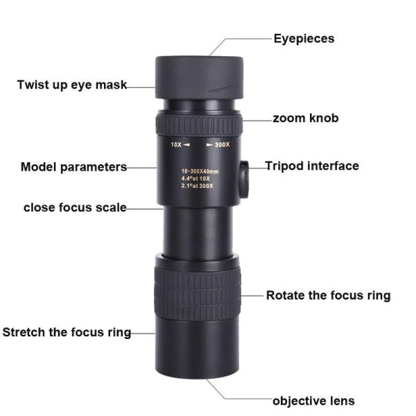 High Definition Monocular Telescope - 10-300X40 Bak4 Prism - Image 6