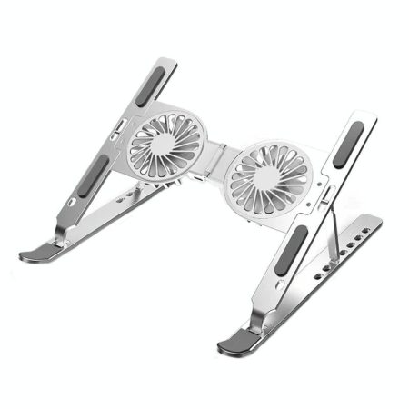 Foldable Laptop Cooling Stand with Ambient Light - Silver