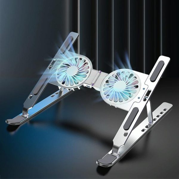 Foldable Laptop Cooling Stand with Ambient Light - Silver - Image 4