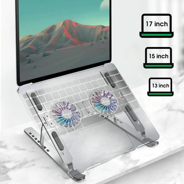 Foldable Laptop Cooling Stand with Ambient Light - Silver - Image 5