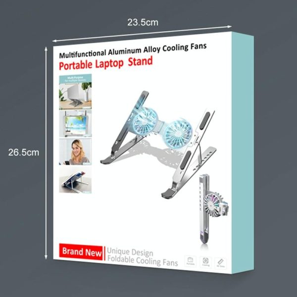 Foldable Laptop Cooling Stand with Ambient Light - Silver - Image 7
