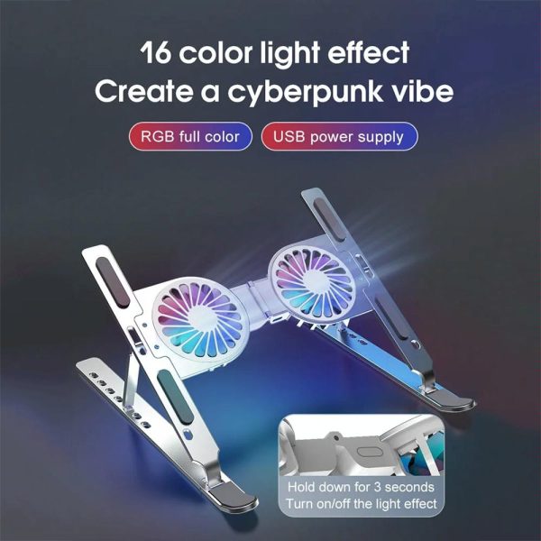 Foldable Laptop Cooling Stand with Ambient Light - Silver - Image 9