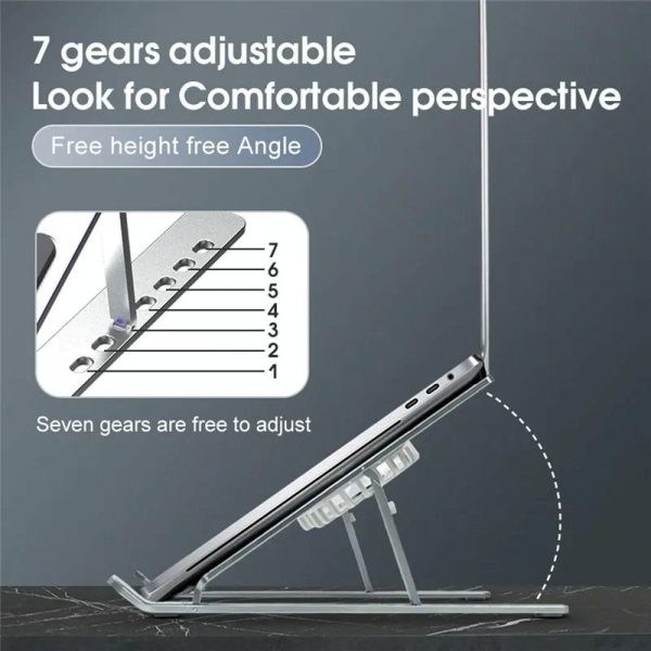 Foldable Laptop Cooling Stand with Ambient Light - Silver - Image 10