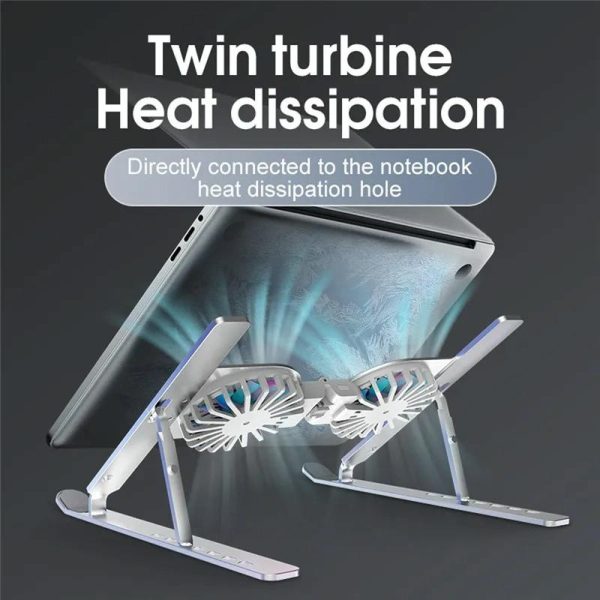 Foldable Laptop Cooling Stand with Ambient Light - Silver - Image 11
