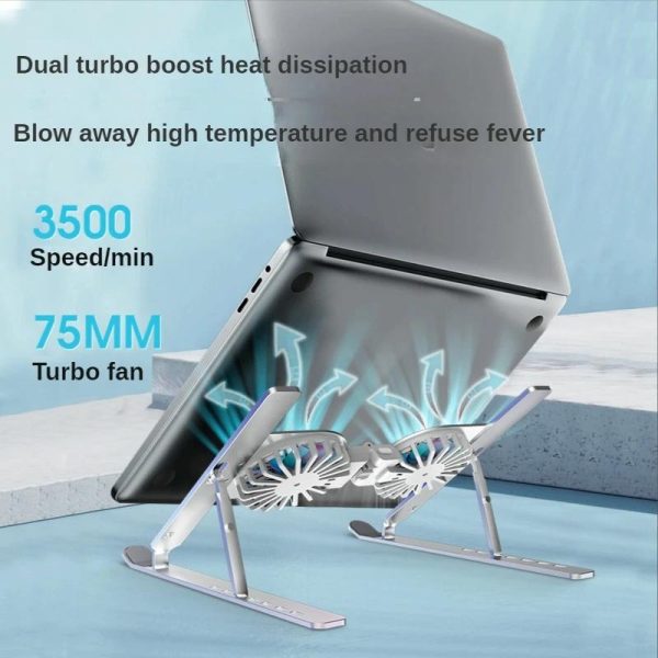 Foldable Laptop Cooling Stand with Ambient Light - Silver - Image 12