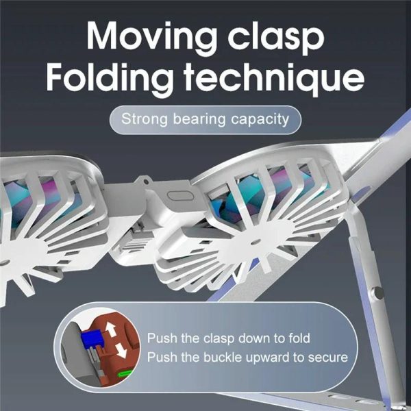 Foldable Laptop Cooling Stand with Ambient Light - Silver - Image 14