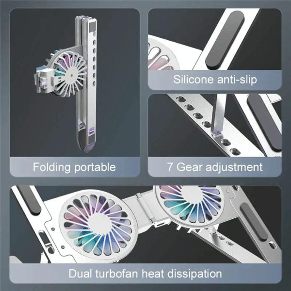 Foldable Laptop Cooling Stand with Ambient Light - Silver - Image 15