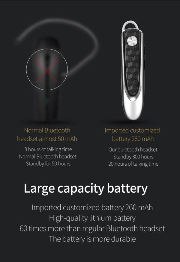 Wireless Bluetooth Earbud for Hands-free Calls and Music - Large Battery - Black - Image 5