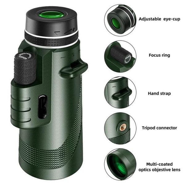 High Power Hd Monocular With Night Vision Clip & Tripod - 40X60 - Image 3
