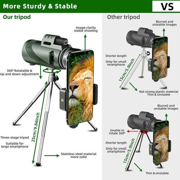 High Power Hd Monocular With Night Vision Clip & Tripod - 40X60 - Image 4