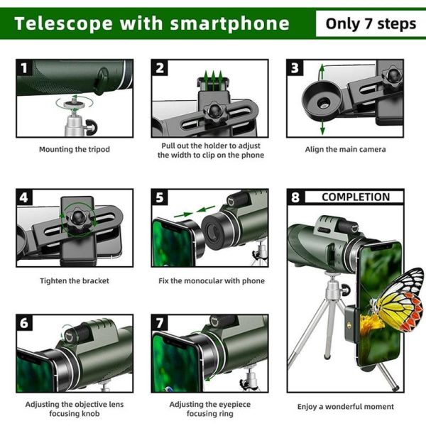 High Power Hd Monocular With Night Vision Clip & Tripod - 40X60 - Image 5