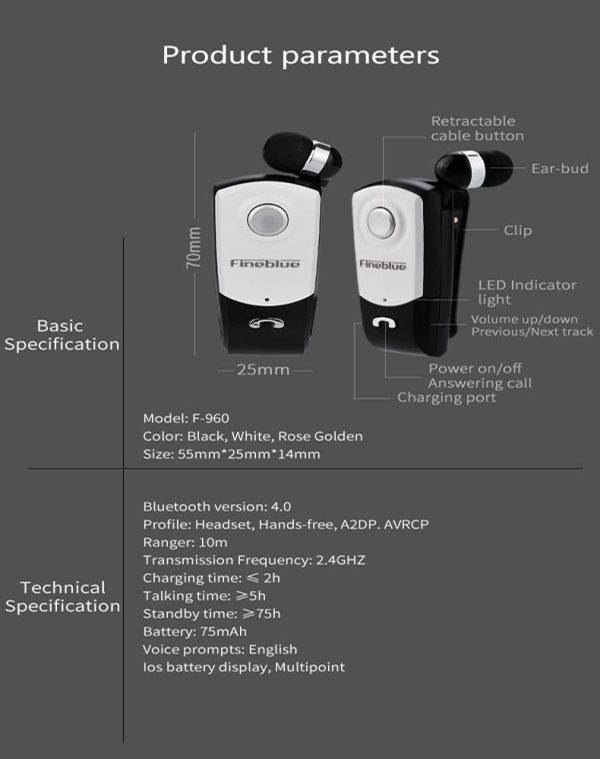 Retractable Bluetooth Headset with Caller Vibration Reminder - Image 7