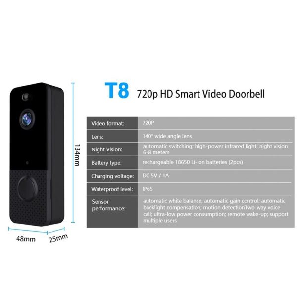 Wireless Wifi Video Doorbell With Night Vision And Ai Recognition - 720P - 1800 Mah - Image 3