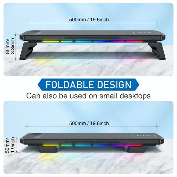 Usb Monitor Stand Riser with Type-c Ports - Wireless Charging  Black - Image 7