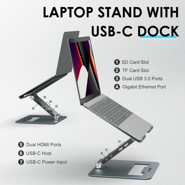 Adjustable Aluminum Laptop Stand with Type-c Docking Station - Image 3