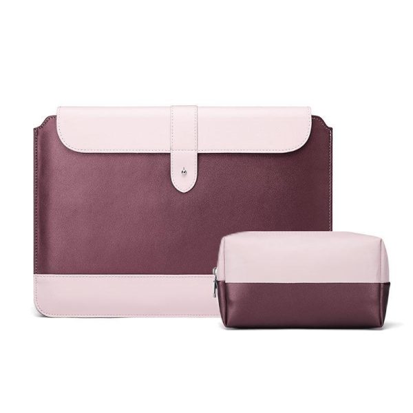 13-14 Inch Horizontal Microfiber Notebook Liner & Power Bag - Wine Red