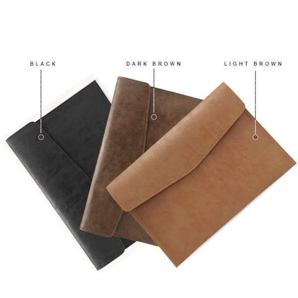 13.3 Inch Laptop Sleeve & Power Bag - Litchi Pattern Pu Leather Light Brown - Image 3