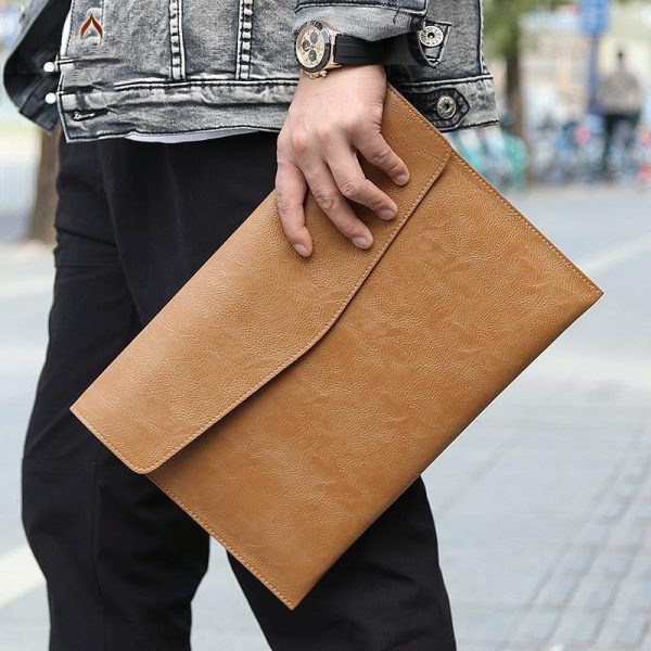 13.3 Inch Laptop Sleeve & Power Bag - Litchi Pattern Pu Leather Light Brown - Image 7