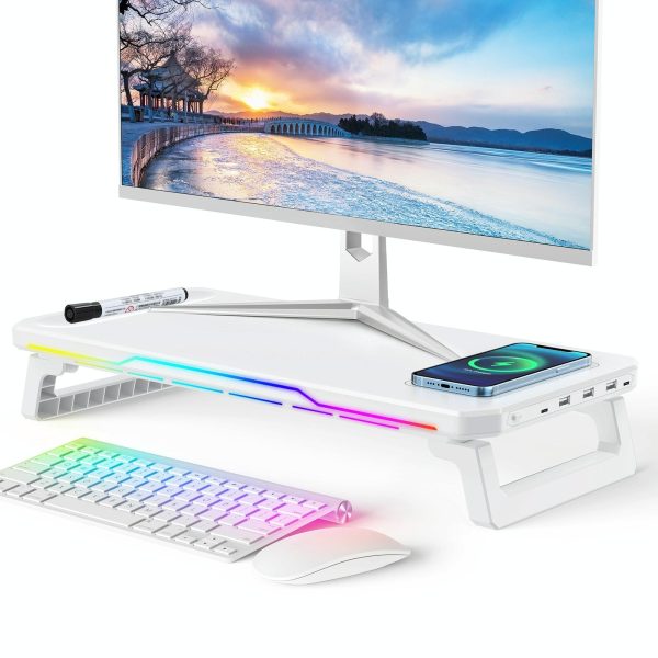 Usb Monitor Stand Riser with Type-c Ports - Wireless Charging White - Image 2