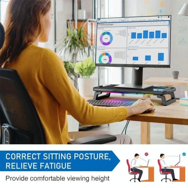 Usb Monitor Stand Riser with Type-c Ports - Wireless Charging White - Image 5