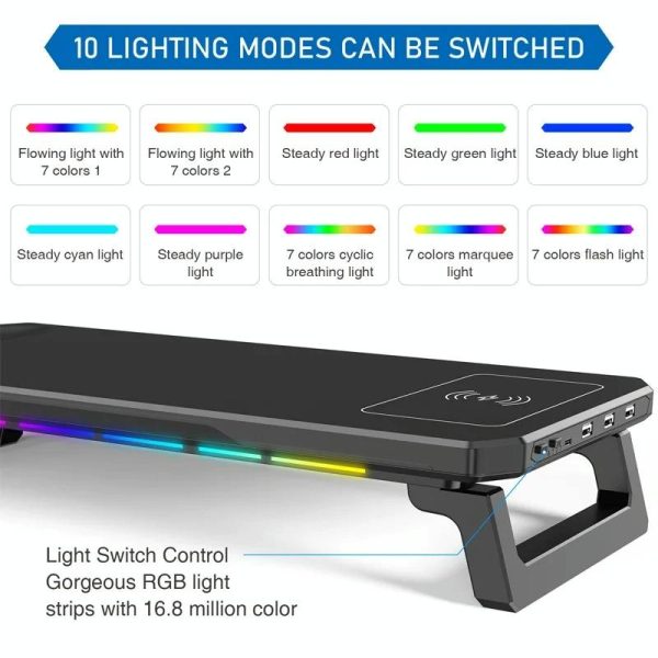 Usb Monitor Stand Riser with Type-c Ports - Wireless Charging White - Image 6