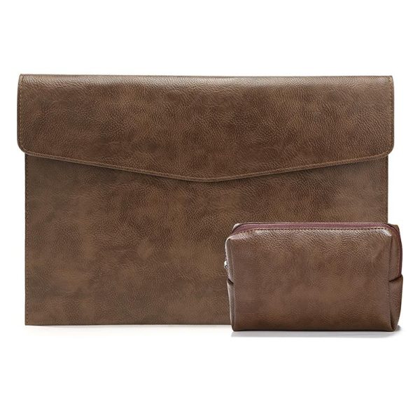 13.3 Inch Laptop Sleeve & Power Bag - Litchi Pattern Pu Leather Dark Brown - Image 2