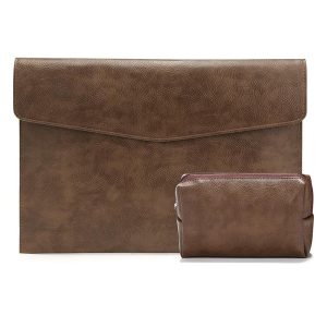 14 Laptop Sleeve & Power Bag - Litchi Leather Dark Brown
