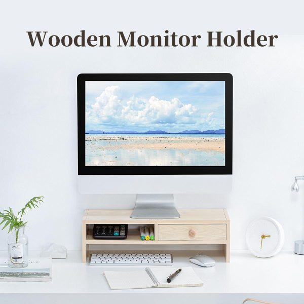 Wood Grain 2-tier Monitor Stand with Partition - Image 7