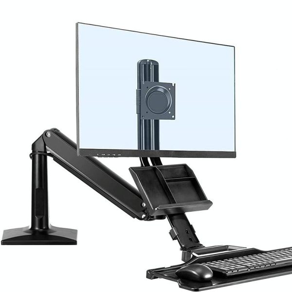 Ergonomic 19-27 Inch Monitor Holder with Foldable Keyboard Tray Full Motion Sit-stand Workstation - Image 4