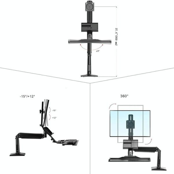 Ergonomic 19-27 Inch Monitor Holder with Foldable Keyboard Tray Full Motion Sit-stand Workstation - Image 6