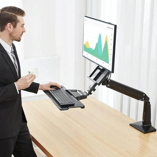 Ergonomic 19-27 Inch Monitor Holder with Foldable Keyboard Tray Full Motion Sit-stand Workstation - Image 7