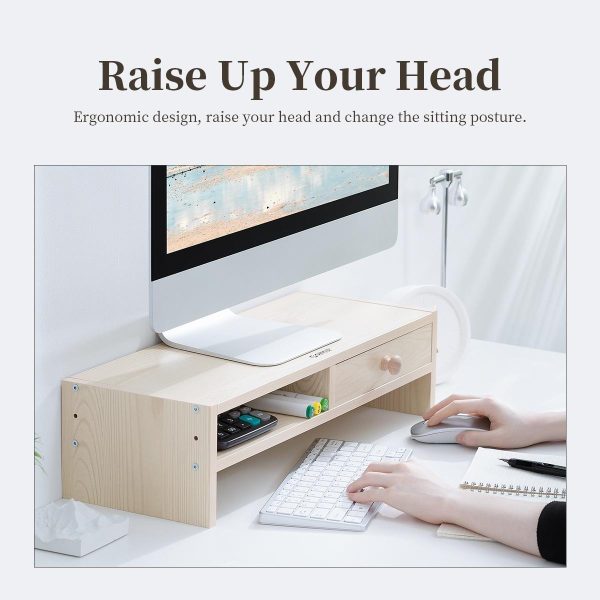 Wood Grain Monitor Stand with Drawer - 2 Layers - Image 9