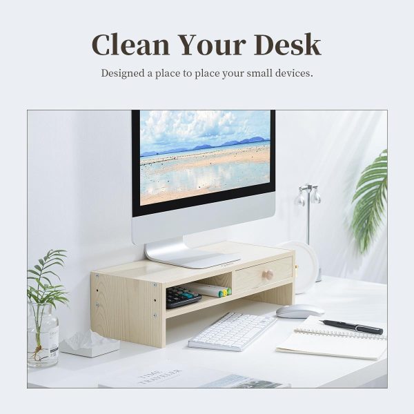 Wood Grain Monitor Stand with Drawer - 2 Layers - Image 11