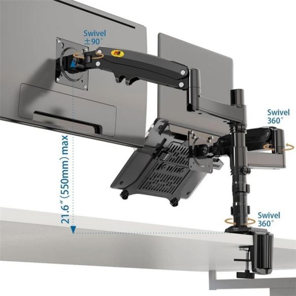 Full Motion Dual Arm Clamp for 22-32 Inch Lcd Tv Monitor Desk Holder with Gas Spring - Image 3