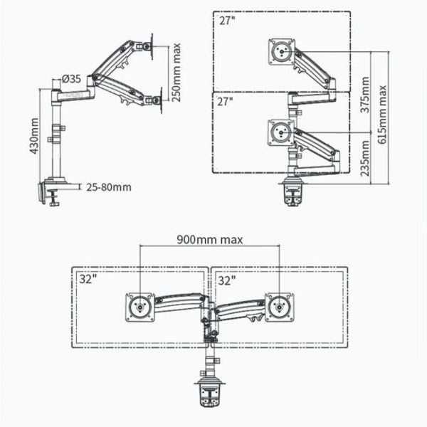 Full Motion Dual Arm Clamp for 22-32 Inch Lcd Tv Monitor Desk Holder with Gas Spring - Image 7